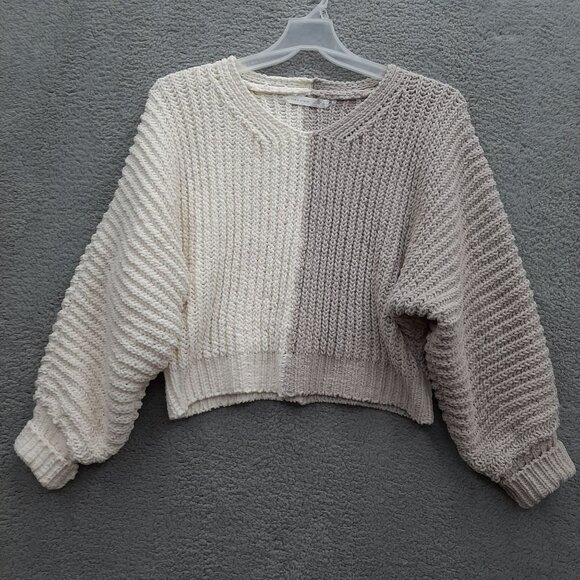 Altar'd State Womens Colorblock Knit Sweater Cropped Length Ivory Mocha Size XS - Picture 1 of 9